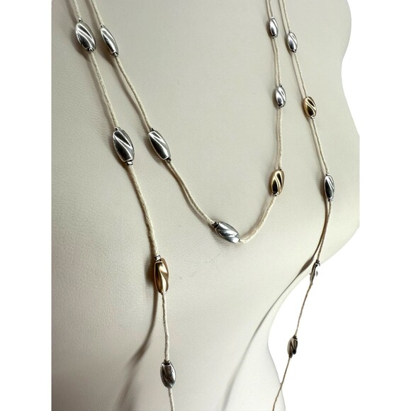J Jill Layered Necklace Silver Gold Beaded Coastal Treasures Station Adjustable - Picture 14 of 15